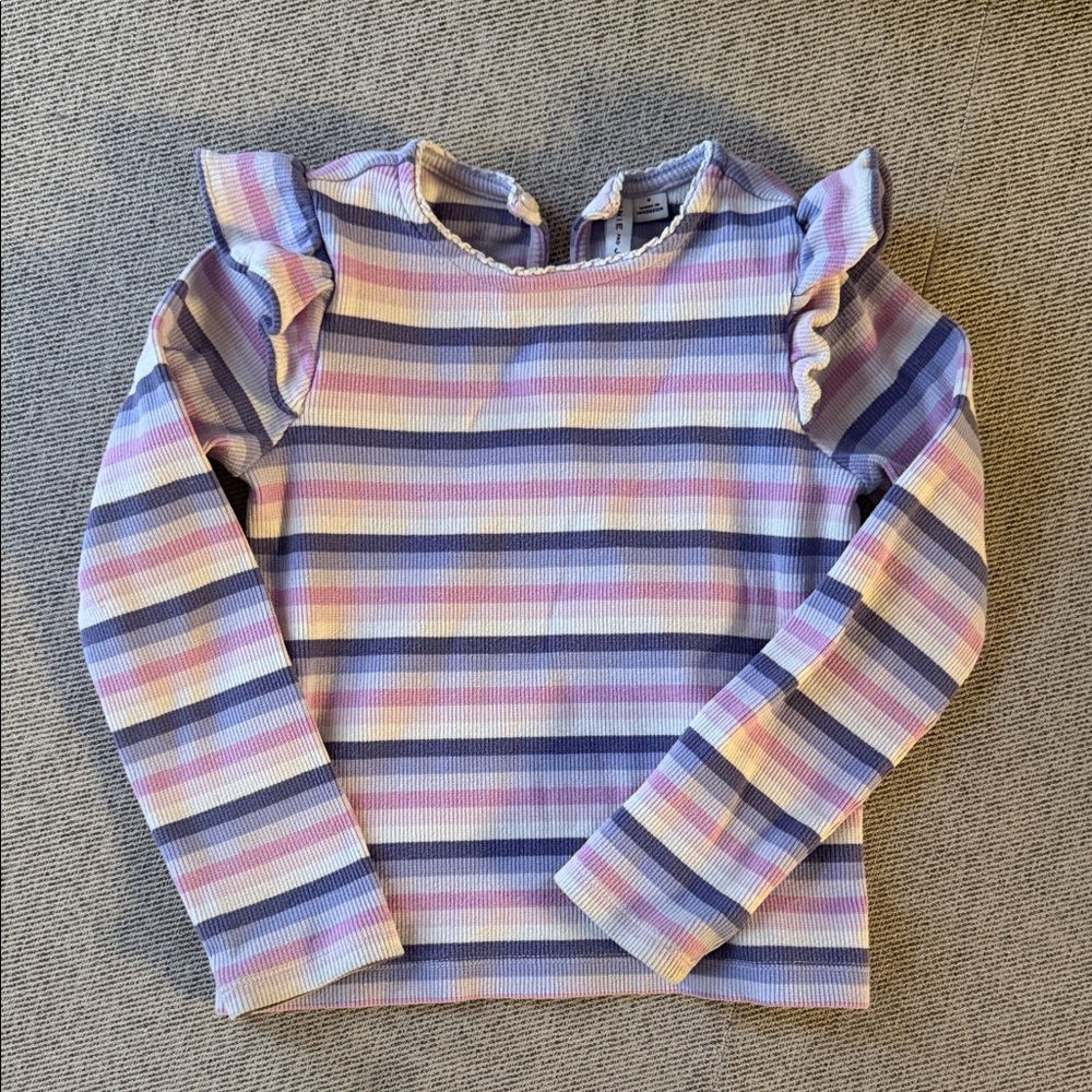 Janie and Jack Striped Ribbed Ruffle Shoulder Top